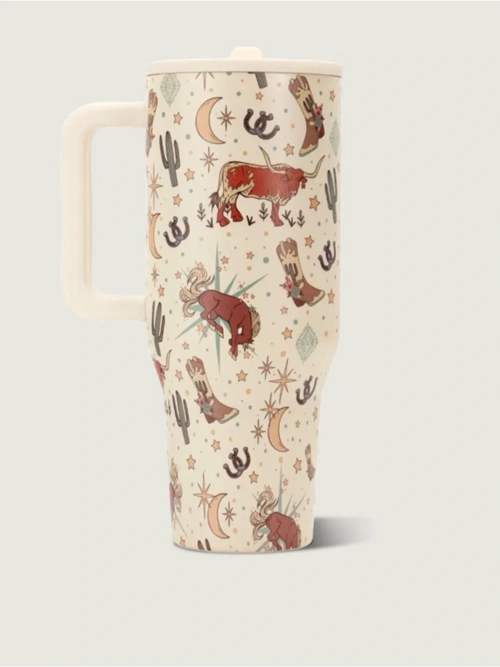 Hydro Cream Travel Mug with Red Longhorn Western Print 32 oz